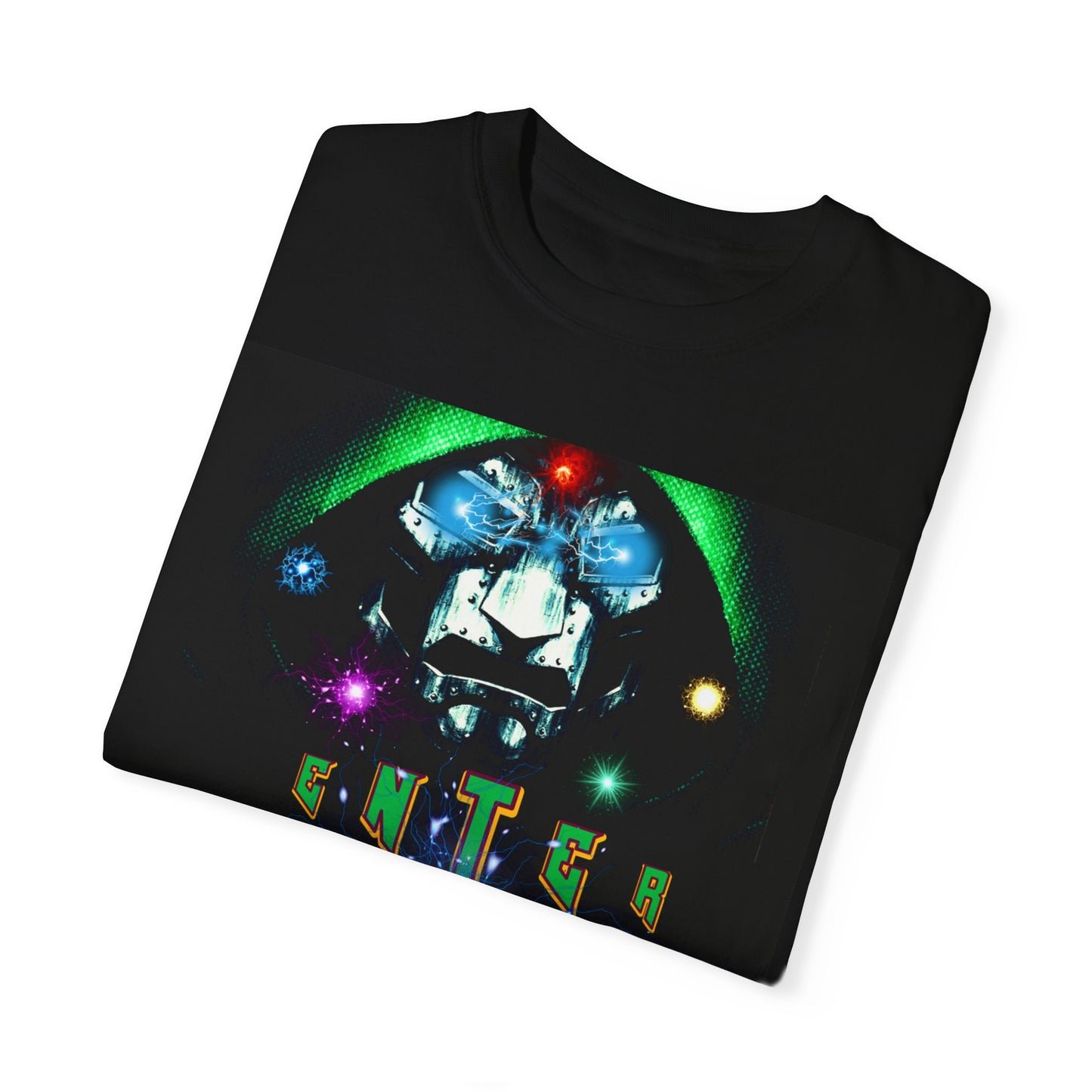 Classic Dr. Doom Mask With Colorful Lightning Effects Comfort Colors Unisex T-shirt