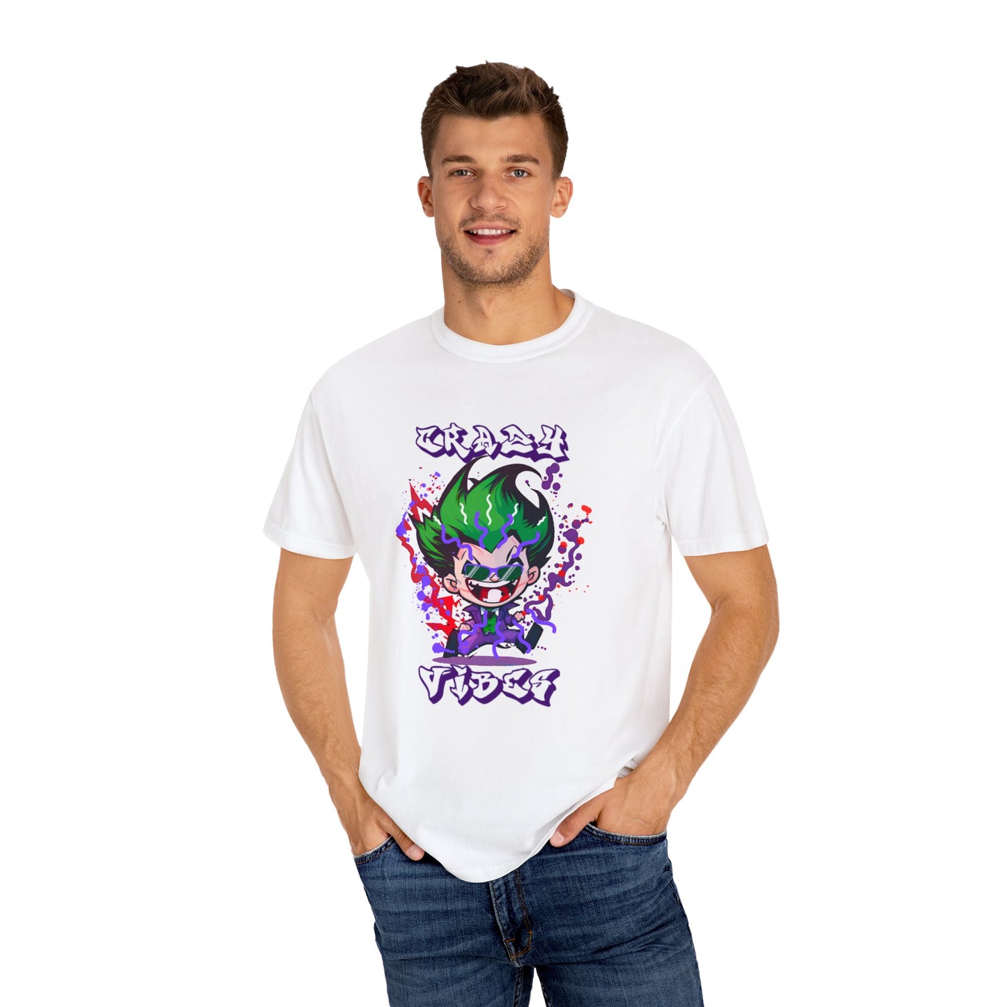 Vibrant! Comfort Color Unisex T-shirt Of Cartoon Joker With Shades Design