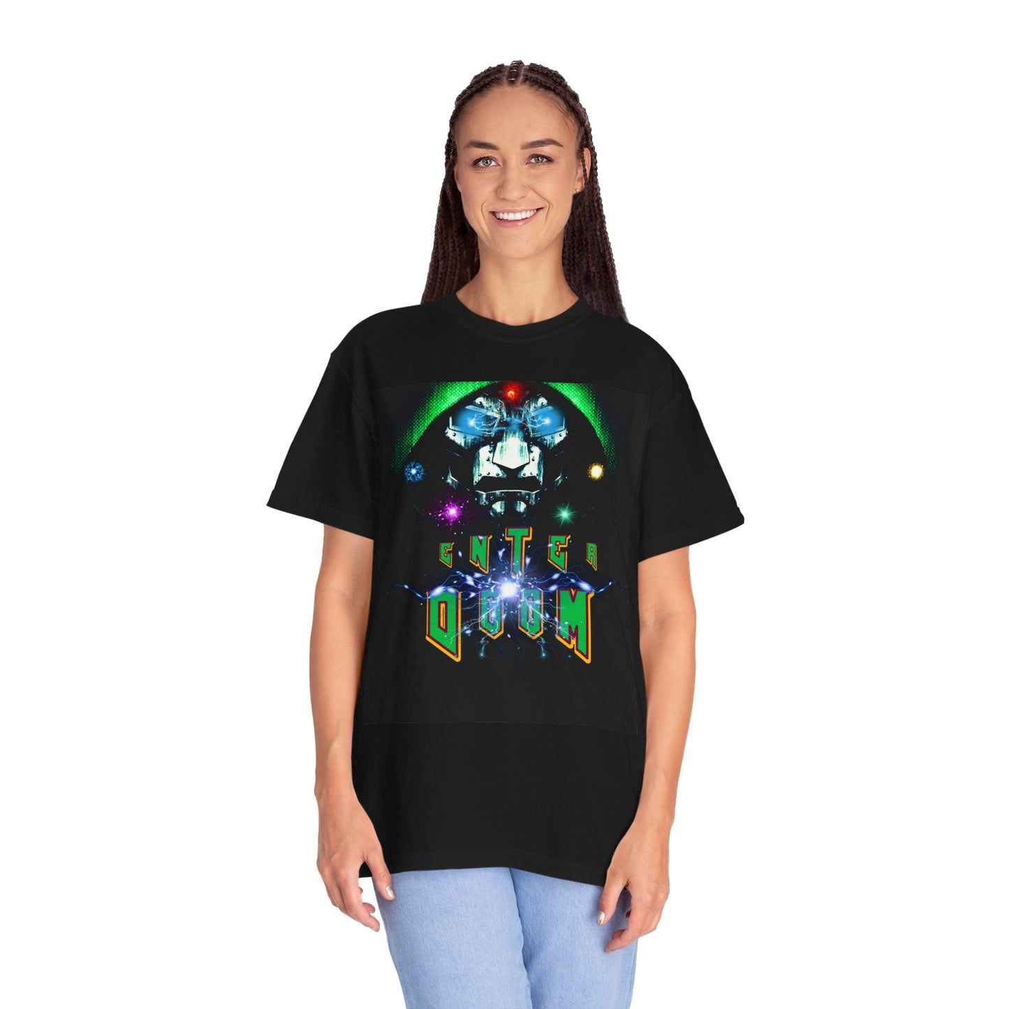 Classic Dr. Doom Mask With Colorful Lightning Effects Comfort Colors Unisex T-shirt