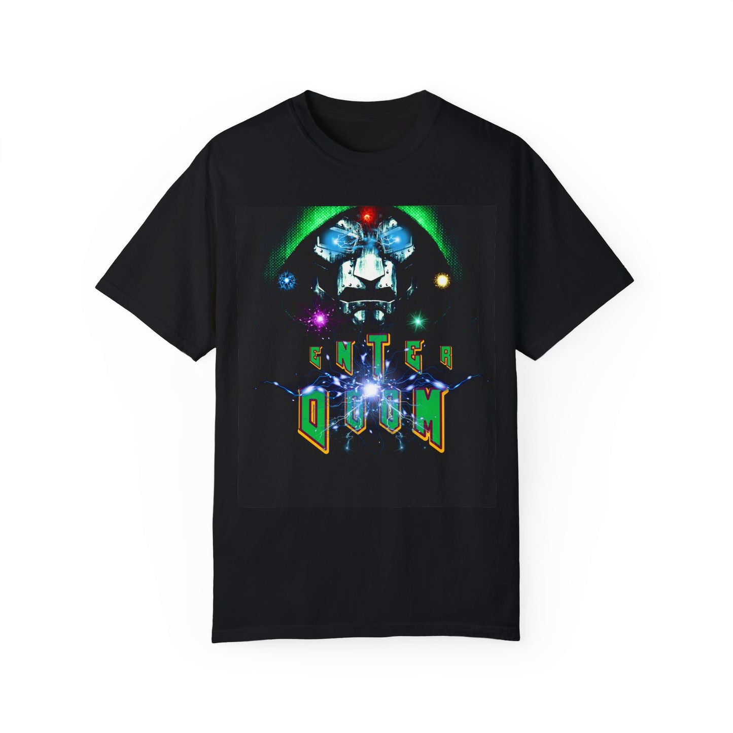 Classic Dr. Doom Mask With Colorful Lightning Effects Comfort Colors Unisex T-shirt