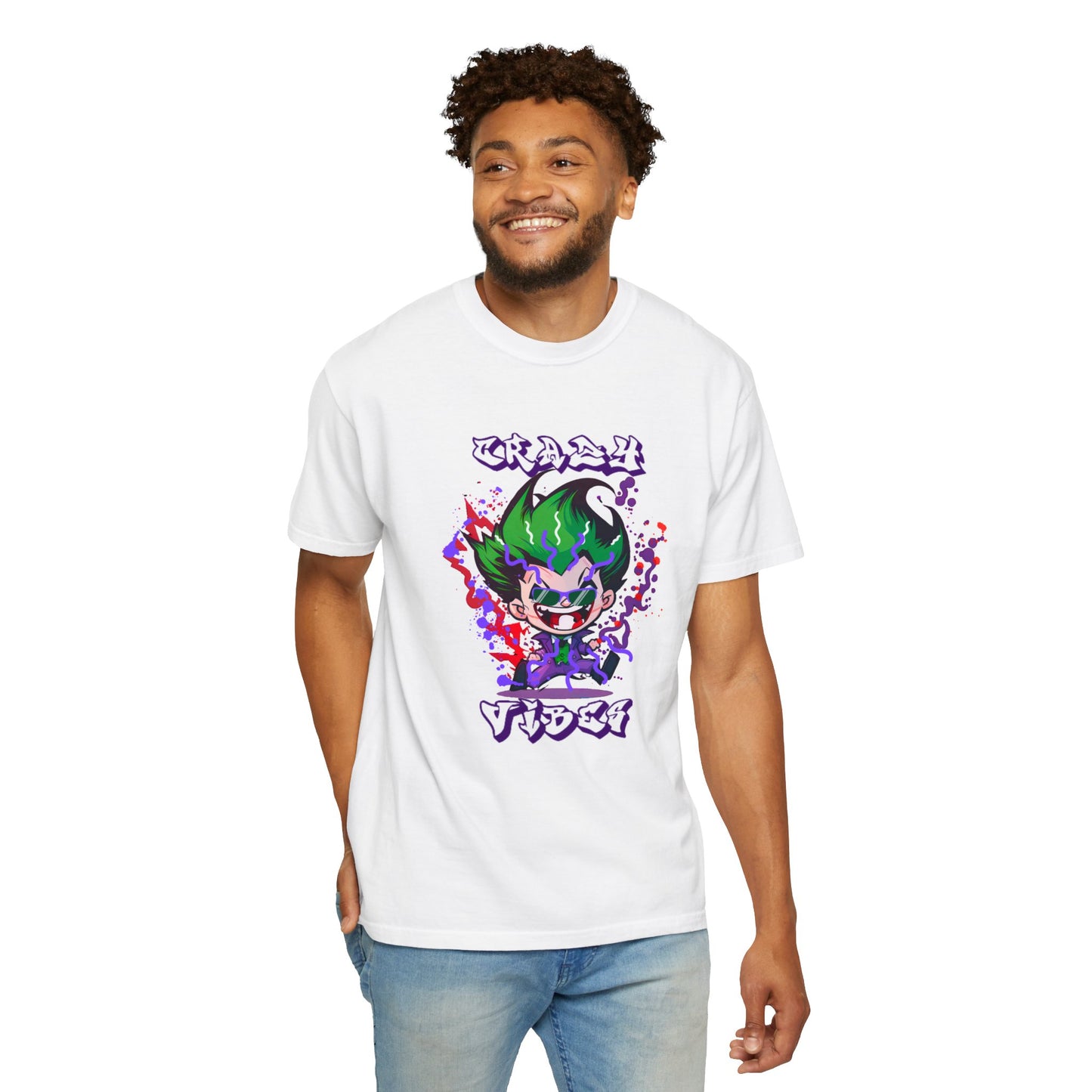 Vibrant! Comfort Color Unisex T-shirt Of Cartoon Joker With Shades Design