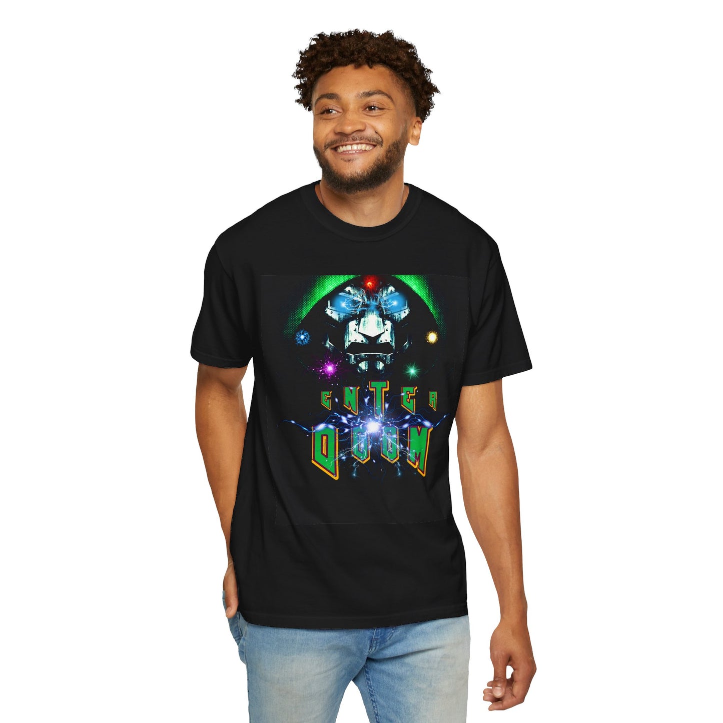 Classic Dr. Doom Mask With Colorful Lightning Effects Comfort Colors Unisex T-shirt