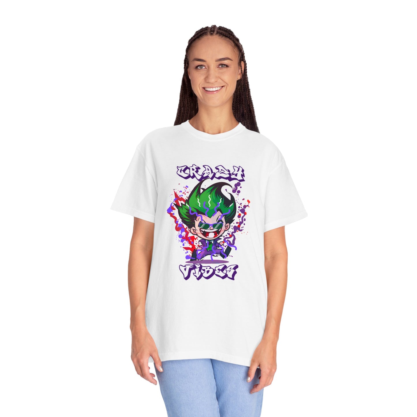 Vibrant! Comfort Color Unisex T-shirt Of Cartoon Joker With Shades Design