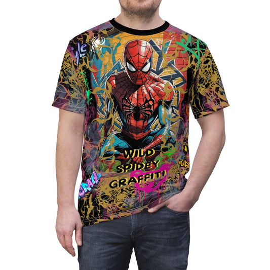 Wild-Edgy Spidey Graffiti Theme "All Over Print" Unisex Cut & Sew T-Shirt