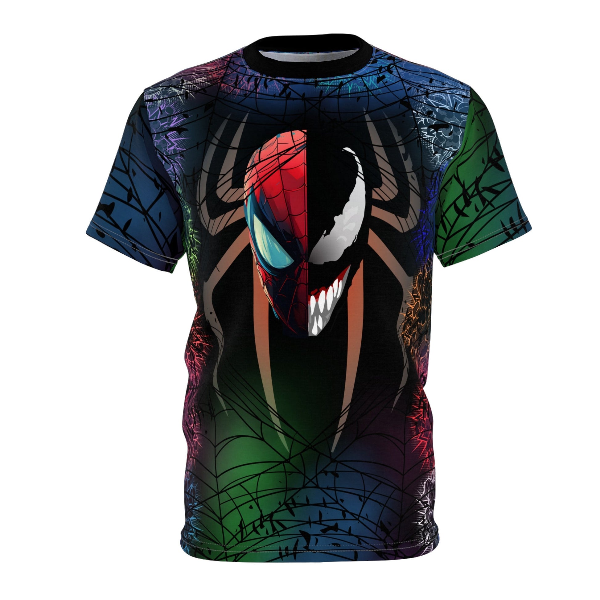 Colorful Spiderman-Venom Theme "All Over Print" Unisex Cut & Sew T-Shirt